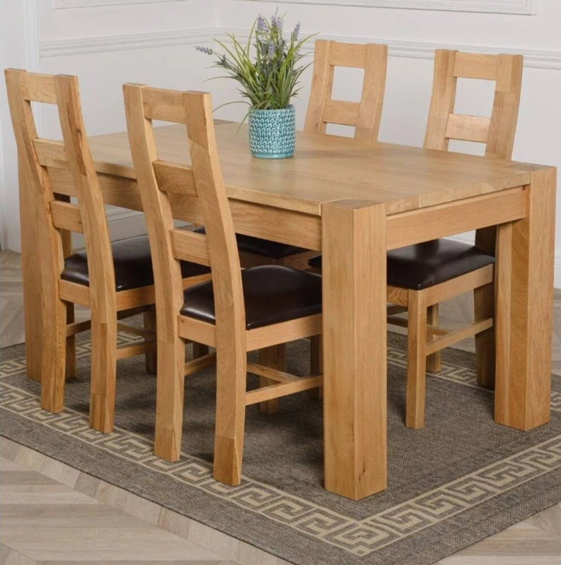 Image of Thats Furniture Kuba 150 x 85cm Chunky Medium Oak Dining Table & 4 Yale Chairs in Brown Brown Unisex 150 x 85 cm