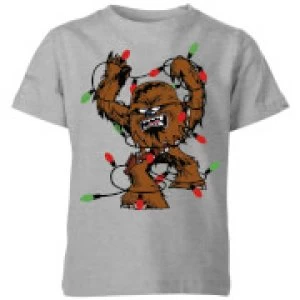 Image of Star Wars Tangled Fairy Lights Chewbacca Kids Christmas T-Shirt - Grey - 5-6 Years