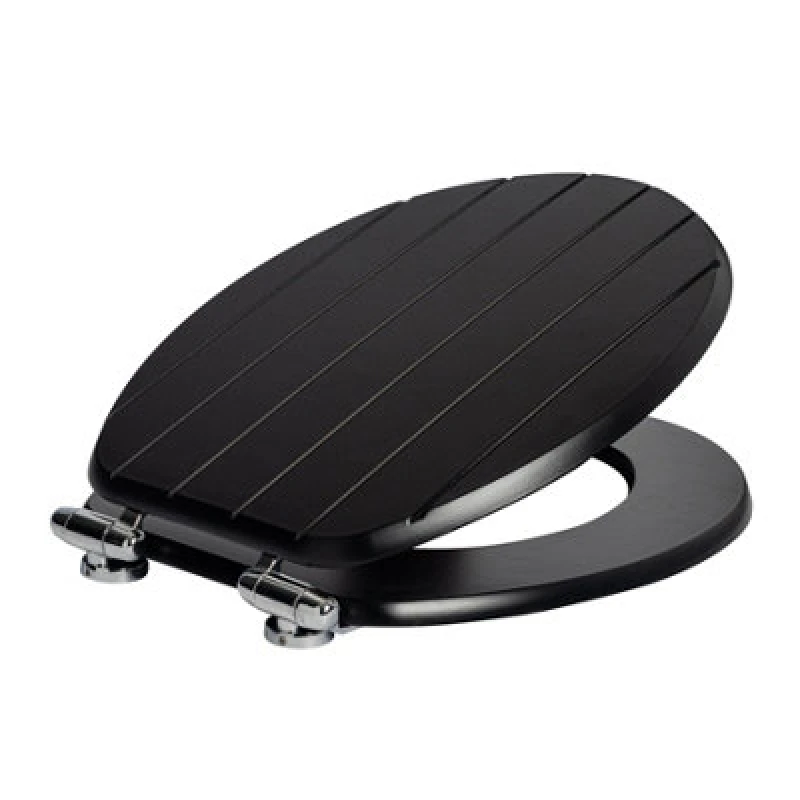 Image of Harbour Housewares Soft Close Toilet Seat - Black Mdf Grooved Lid Easy Install Durable Bathroom Accessory With Quiet Close