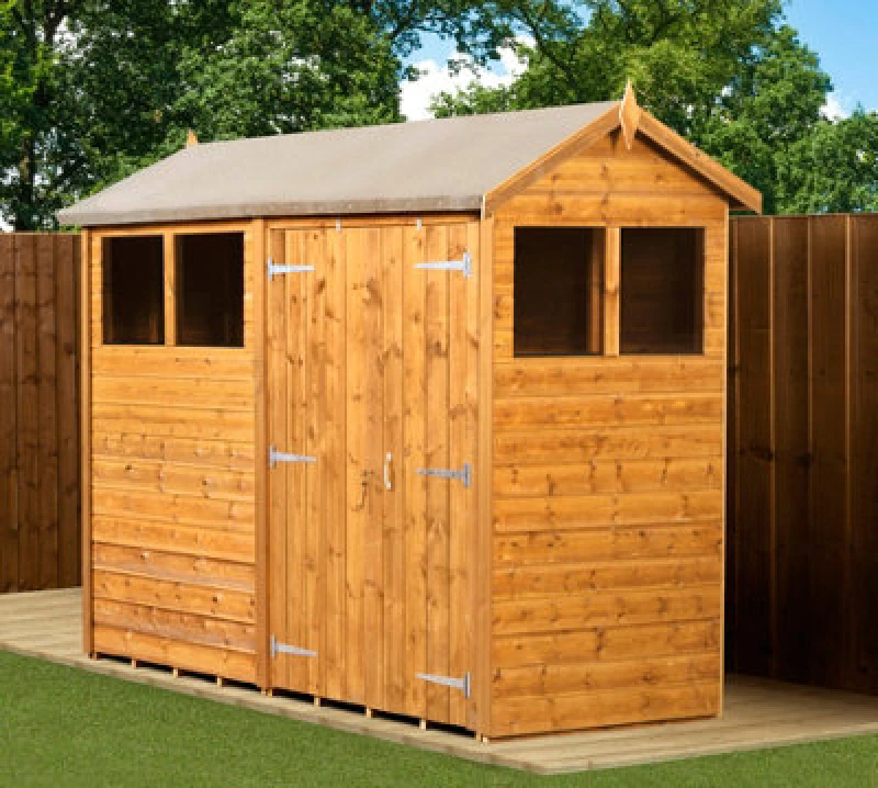Image of Empire Sheds Empire Modular Apex 4X8 Dipped Treated Tongue And Groove Wooden Garden Shed Double Door Windows (4' X 8' / 4ft X 8ft) (4X8)