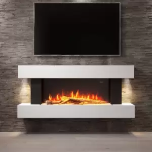 Image of White Wall Mounted Electric Fireplace Suite with LED Lights - Amberglo