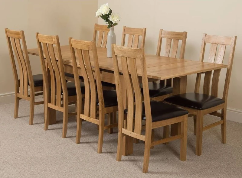 Image of Thats Furniture Richmond 140-220cm Oak Extending Dining Table & 8 Princeton Chairs in Brown Brown Unisex