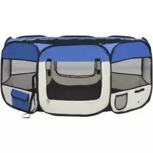 Image of Vidaxl - Foldable Dog Playpen with Carrying Bag Blue 145x145x61cm Blue