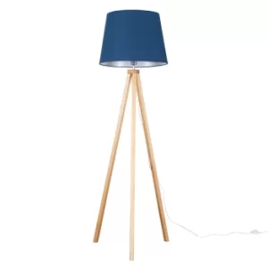 Image of Barbro Light Wood with XL Navy Blue Aspen Shade