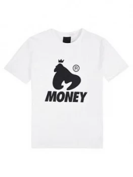 Image of Money Boys Black Label Logo Short Sleeve T-Shirt - White, Size 14-15 Years