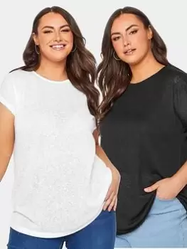 Image of Yours Yours Linen Look T-Shirt 2 Pack - White/Black, Size 20, Women