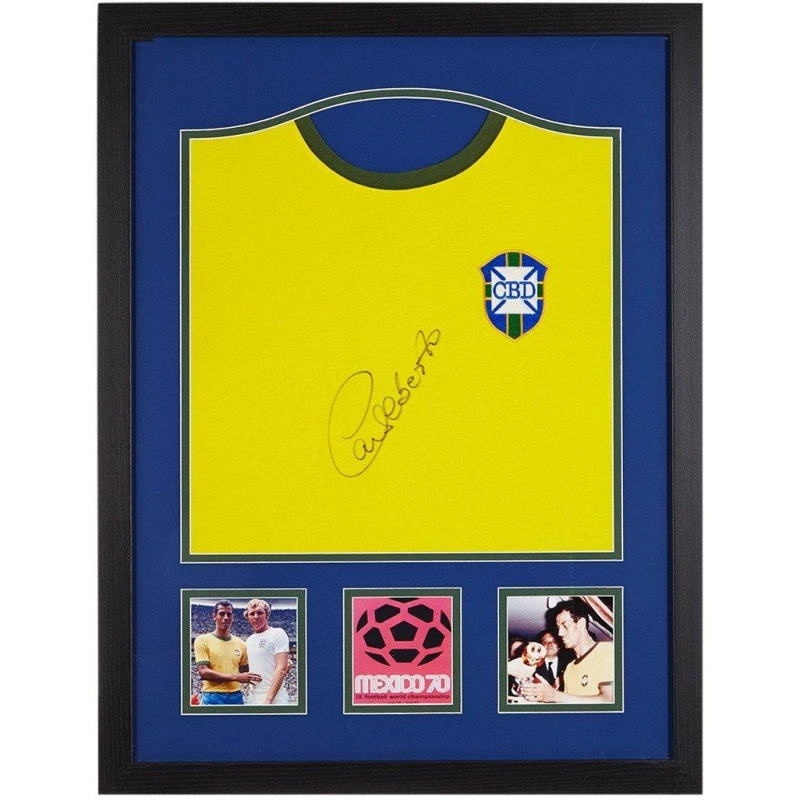 Image of AllStarSignings Ltd Carlos Alberto signed retro 1970 Brazil shirt Yellow unisex One Size