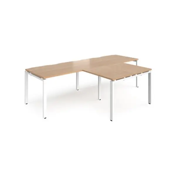 Image of Adapt Bench Desk 2 Person With Return Desks 2800mm Beech Tops With White Frames Adapt Beech ER2888-WH-B