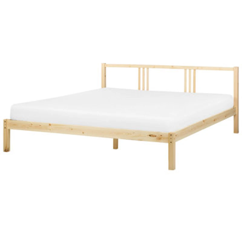 Image of Beliani Bed Pine Wood Vannes 180 X 200 Cm (Eu Super King) Light Brown
