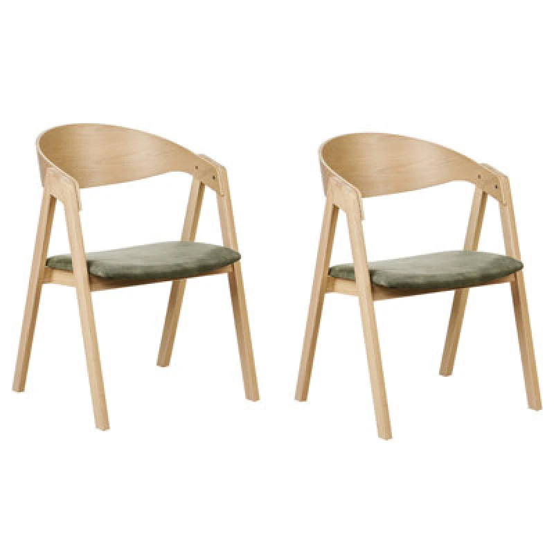 Image of Beliani Set Of 2 Dining Chairs Yuba Wood Dark Green