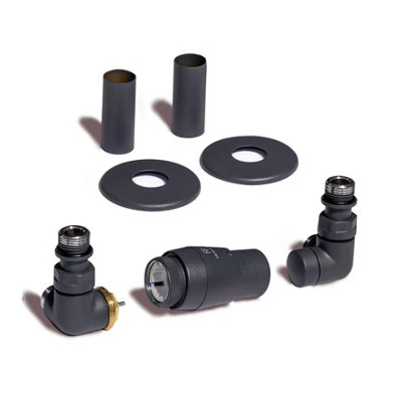 Image of Terma Vision Modern Grey Left Sided Corner Radiator Valve & Lockshield (Dia)15mm X ½"