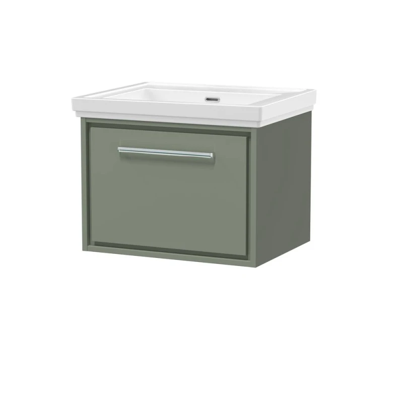 Image of Balterley Wall Hung Single Drawer Bathroom Vanity, Fireclay Basin, Green, 600mm in Green Green Unisex