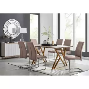 Image of Furniture Box Taranto Oak Effect Dining Table and 6 Cappuccino Lorenzo Chairs