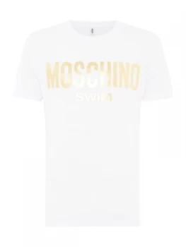 Image of Mens Moschino Foil Logo Swim T Shirt White