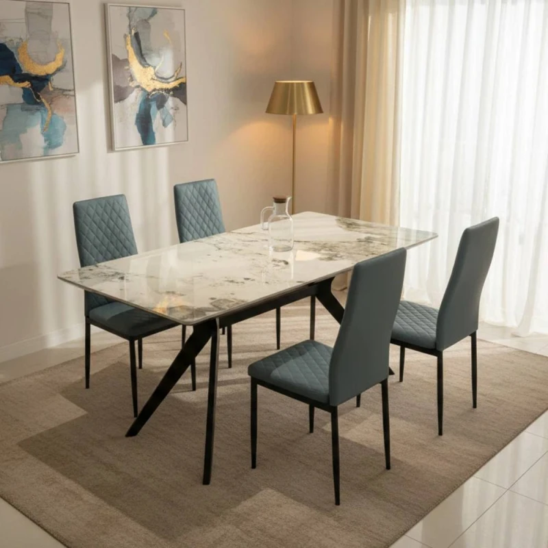 Image of Outdoor Living San Diego Marble Top Dining Table with Emily Leather Chairs - Grey Grey Unisex