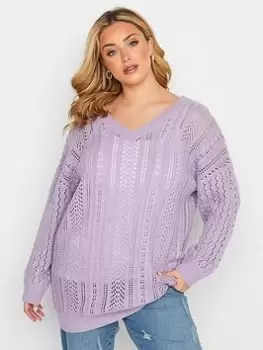 Image of Yours Double V Stitch Jumper Purple, Purple, Size 30-32, Women