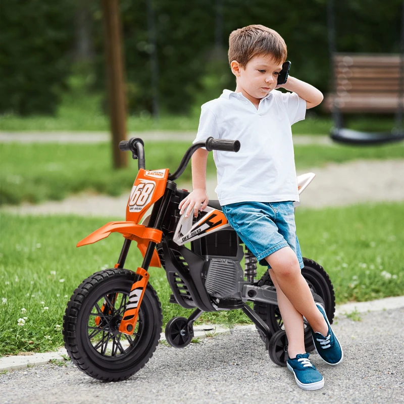 Image of AIYAPLAY 12V Electric Motorbike w/ Twist Grip Throttle for Ages 3-6 Years, Music in Orange Orange Unisex