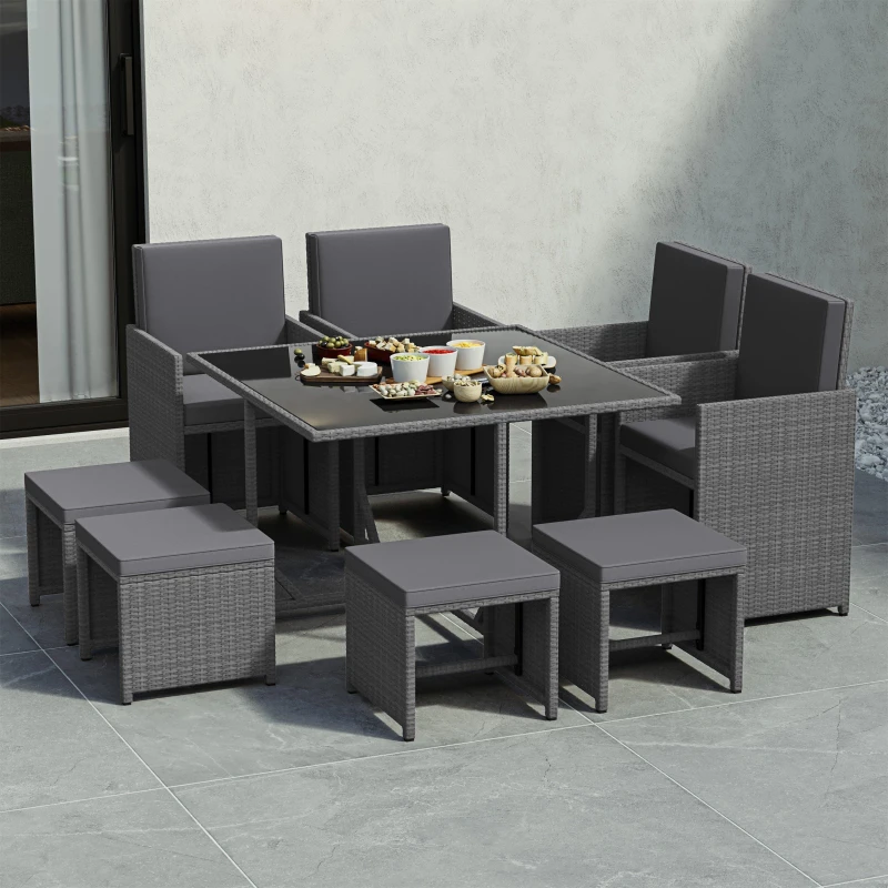Image of Lassic Garden Vida Cuba 8 Seater Rattan Set + Cover Grey unisex One Size