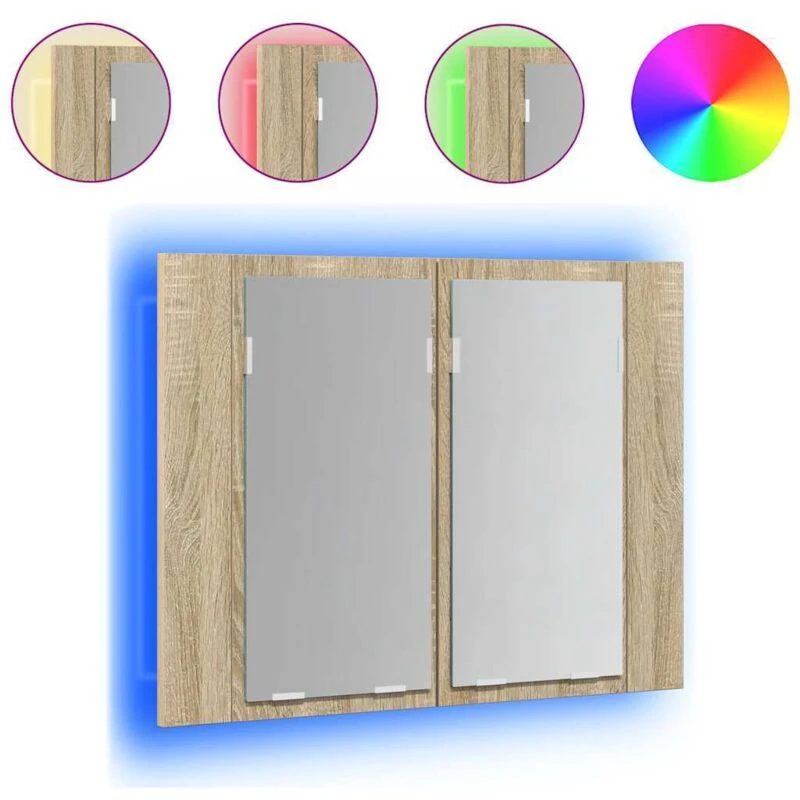 Image of VIDAXL LED Bathroom Mirror Cabinet Sonoma Oak 60x12x45cm Acrylic vidaXL 8720286221440
