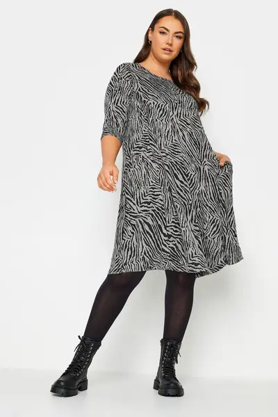 Image of Yours Printed Pocket Dress Grey