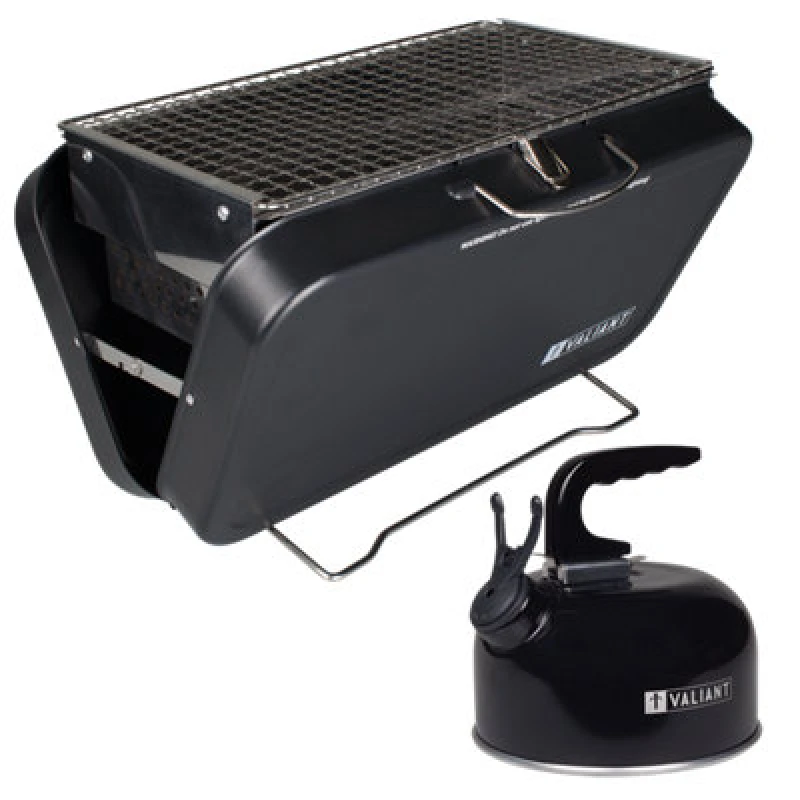 Image of Valiant Valiant Portable Camping BBQ and Kettle in Black Size: 6 Person Black 6 Person Unisex 5061026620875