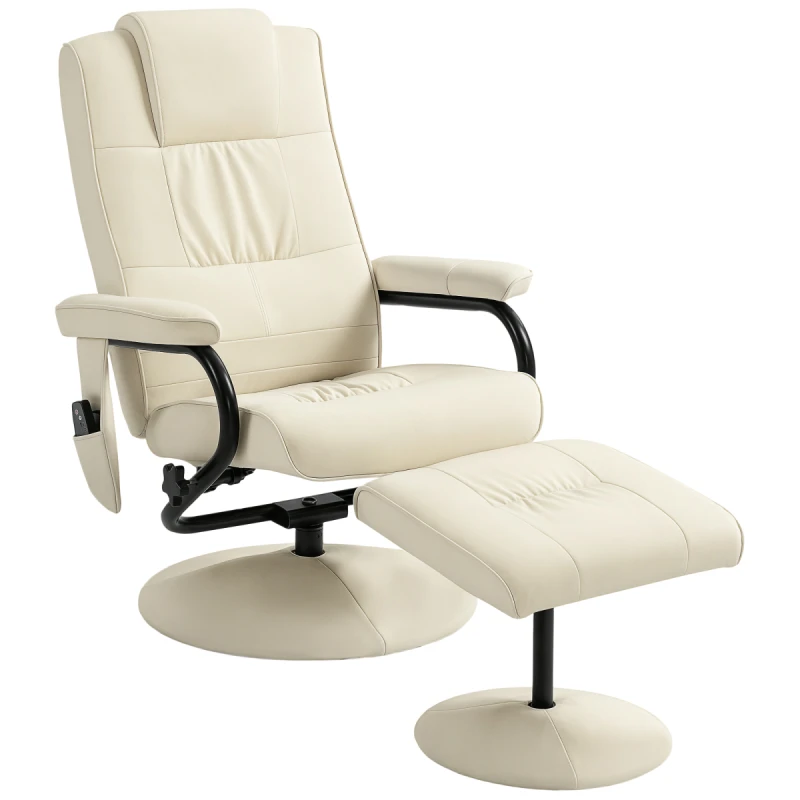 Image of HOMCOM HOMCOM Massage Recliner Chair Cushioned Ottoman 10 Point Vibration Cream Cream One Size Unisex 5063603050358