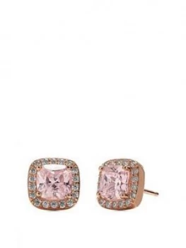 Image of Simply Silver 14Ct Rose Gold Plated Sterling Silver Pink Cubic Zirconia Square Halo Stud Earrings