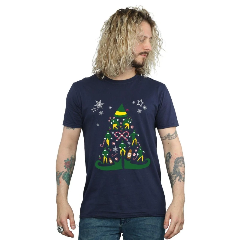 Image of Elf Elf Men Christmas Tree T-Shirt in Navy Size: Small Navy S Male 5057736094532
