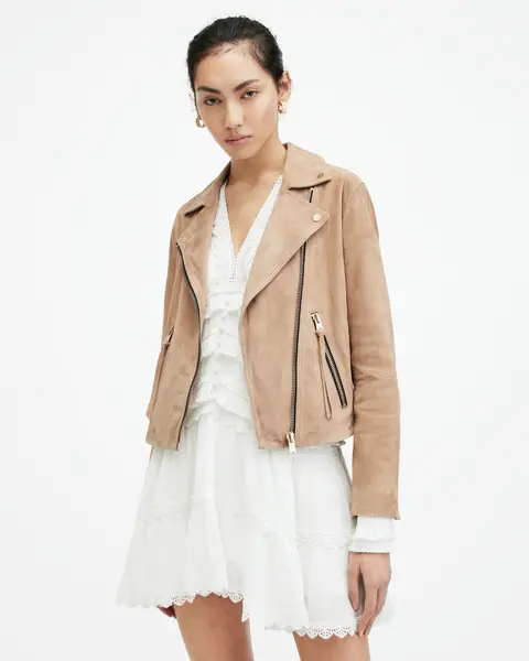 Image of AllSaints Dalby Slim Fit Suede Biker Jacket