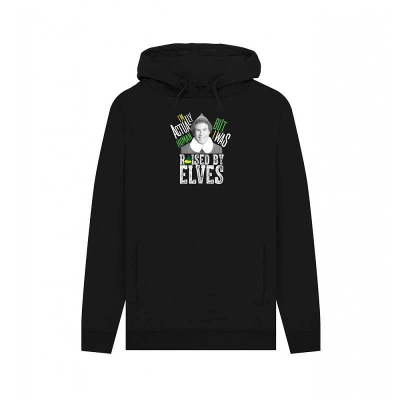 Image of Elf Mens I'm Actually Human Graphic Hoodie in Black Size: Small Black Male S
