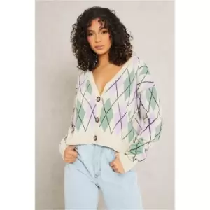 Image of I Saw It First Lilac Argyle Cropped Button Up Cardigan - Purple