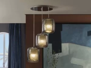 Image of Aqua 3 Light Crystal Cluster Drop Ceiling Pendant Chrome, E27