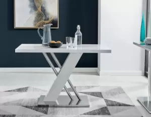 Image of Sorrento 120cm 4-Seater White High Gloss And Chrome Modern Dining Table