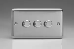 Image of Varilight Classic 3-Gang 2-Way Push-On/Off Rotary LED Dimmer TwinPlate - Matt Chrome - JSDP303