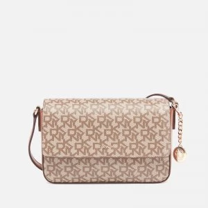 Image of DKNY Womens Bryant Medium Logo Flap Cross Body Bag - Chino/Caramel