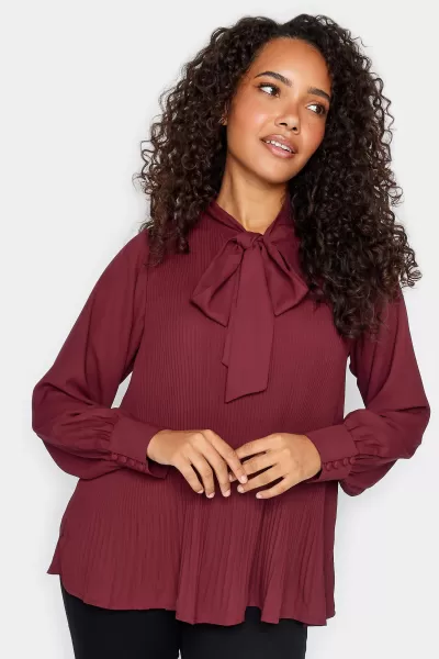Image of Pleated Bow Neck Blouse