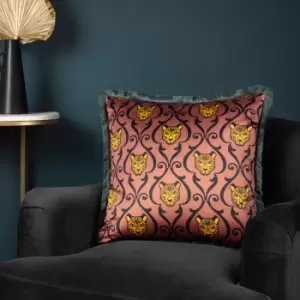 Image of Lupita Fringed Cheetah Cushion Rose/Emerald, Rose/Emerald / 50 x 50cm / Cover Only