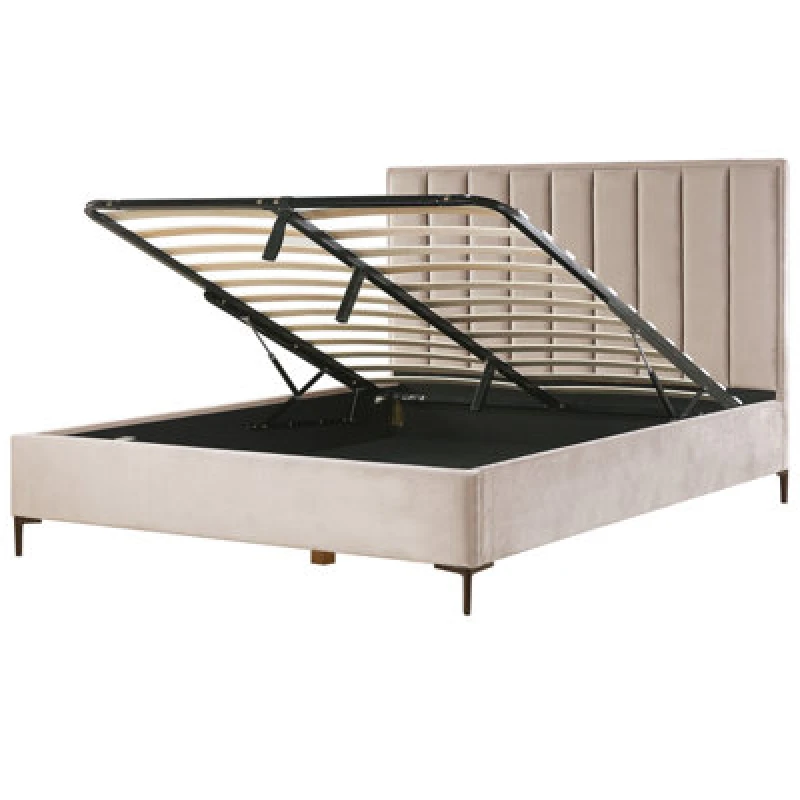 Image of Beliani Ottoman Bed Velvet Sezanne 180 X 200 Cm (Eu Super King) Taupe