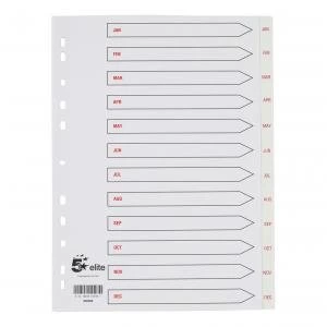 Image of Elite A4 Premium Index White Tabs Polypropylene January December