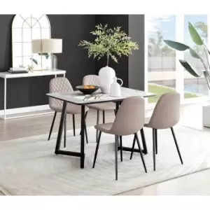 Image of Furniture Box Carson White Marble Effect Dining Table and 4 Cappuccino Corona Black Leg Chairs