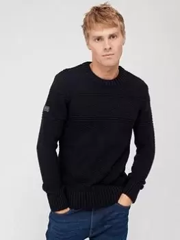 Image of Superdry Jacob Cable Knit Crew Neck Jumper - Navy Size M Men