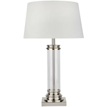 Image of Searchlight Pedestal - 1 Light Glass Table Lamp Satin Silver with Cream Shade, E27