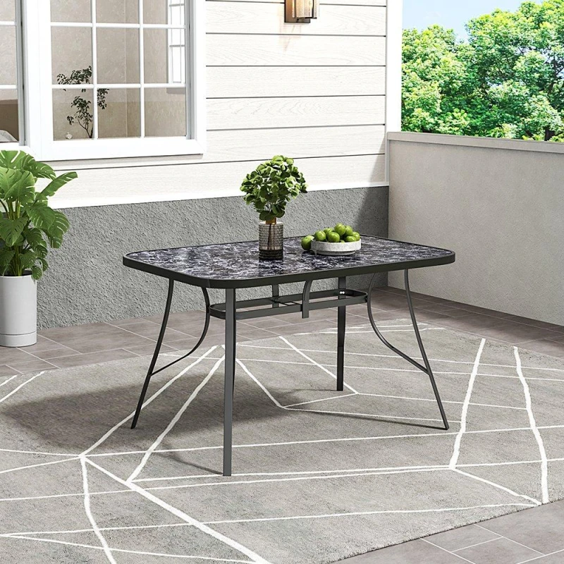 Image of Breeins Rectangle Tempered Glass Marble Table Black L