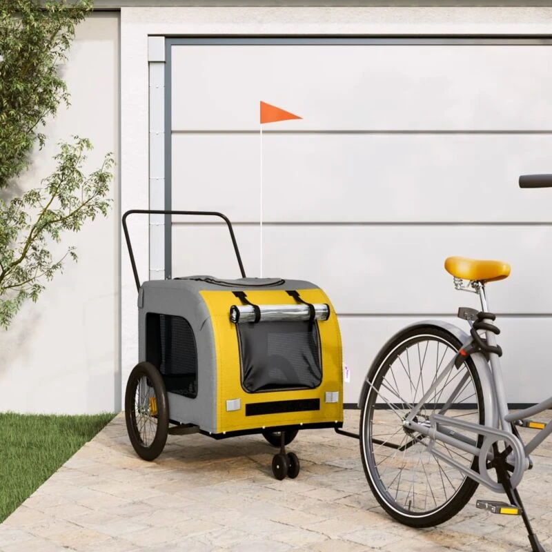 Image of vidaXL Pet Bike Trailer Yellow and Grey Oxford Fabric and Iron, Yellow 93861