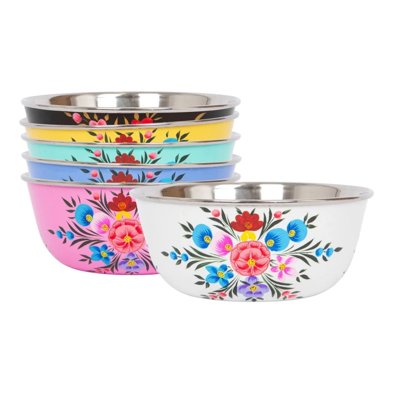 Image of Billycan 6Pc Hand-Painted Picnic Snack Bowls Set - 14.5Cm - Multicolour Pansy