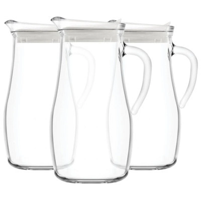 Image of LAV Glassware 3X 1.8L Misket Glass Water Jugs With White Silicone Lid - Kitchen Drinks Pitcher Dispenser Container Carafe Bottle