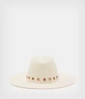 Image of AllSaints Womens Whitley Eyelet Wool Fedora, Ecru White