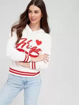 Image of HUGO Heart Logo Knitted Hoodie - White Size M Women