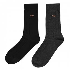 Image of Firetrap 2 Pack Cable Knit Socks Mens - Black/Grey