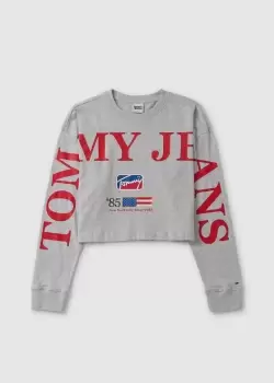 Image of Tommy Hilfiger Womens Crop Modern T-Shirt In Silver Grey Heather